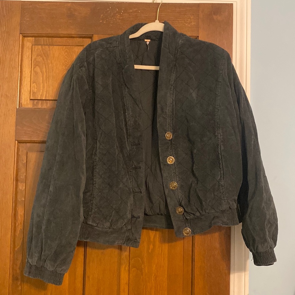 Quilted Grey velour bomber jacket